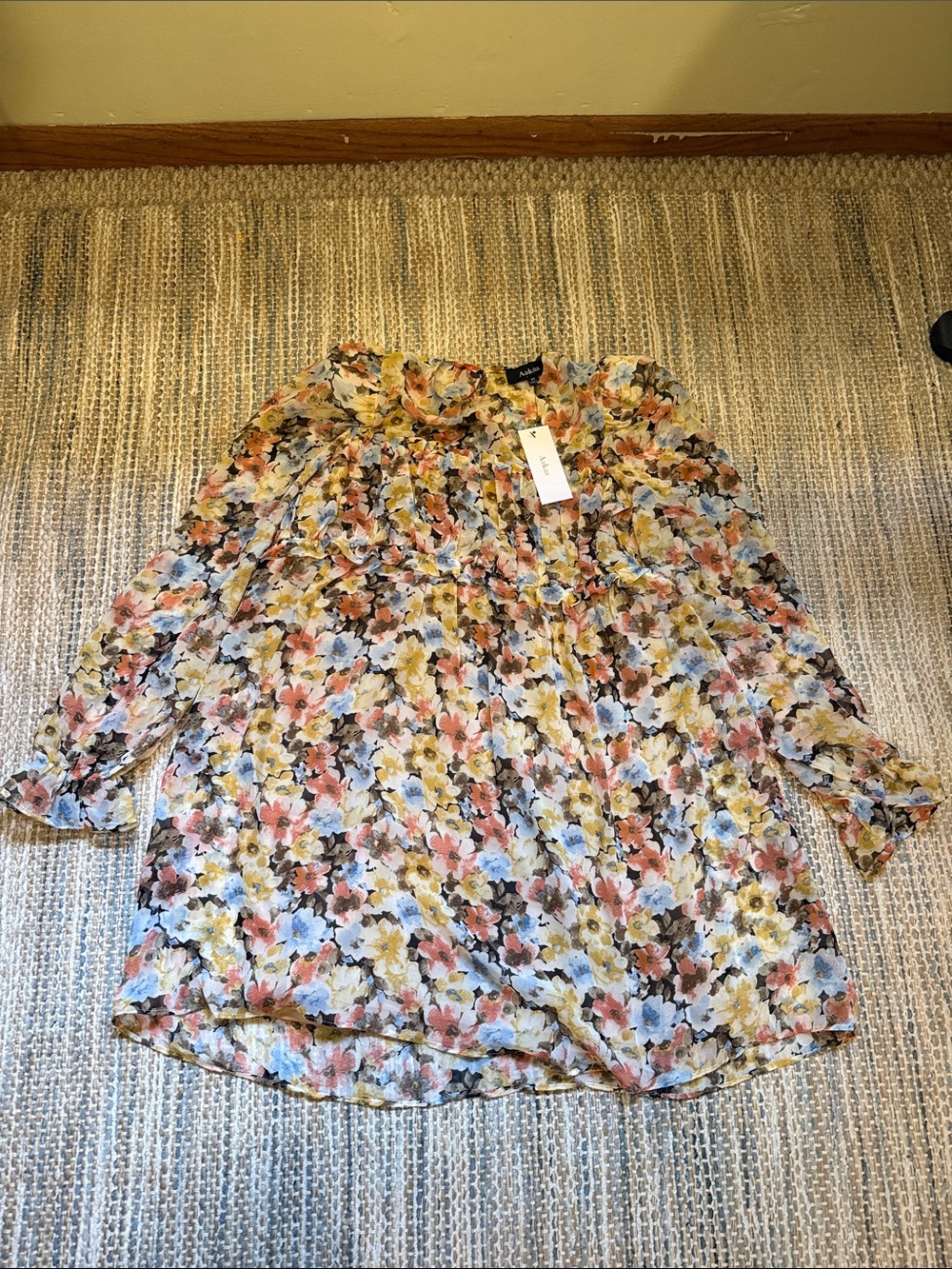 Aakaa Floral Peasant Tunic - Cream, Pink, Blue, Yellow, Green